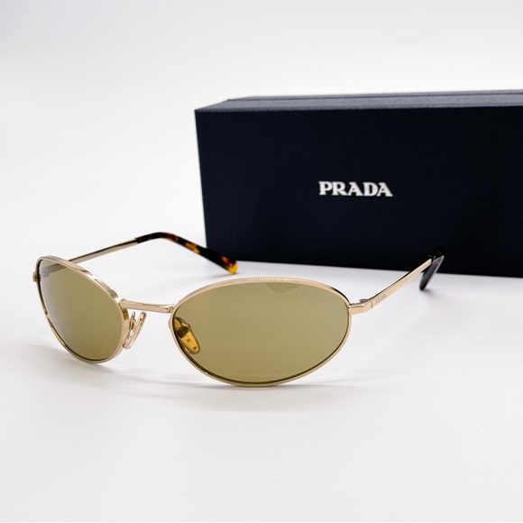 NEW PRADA PRA59S 5AK70G WOMEN SUNGLASSES SPR A59 5AK70G GOLD OVAL PR A59S - Picture 4 of 14